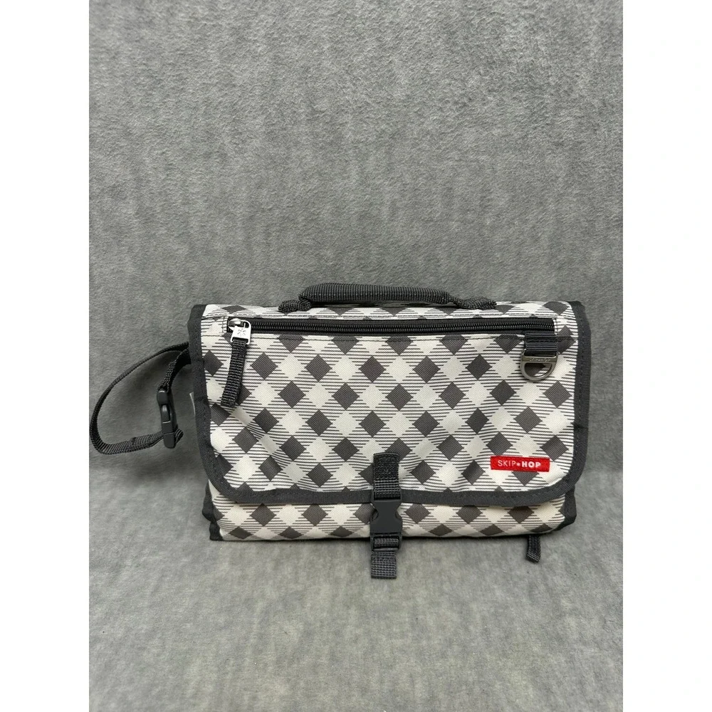 Skip Hop Diaper Portable Changing Pad Gray and White Plaid Foldable